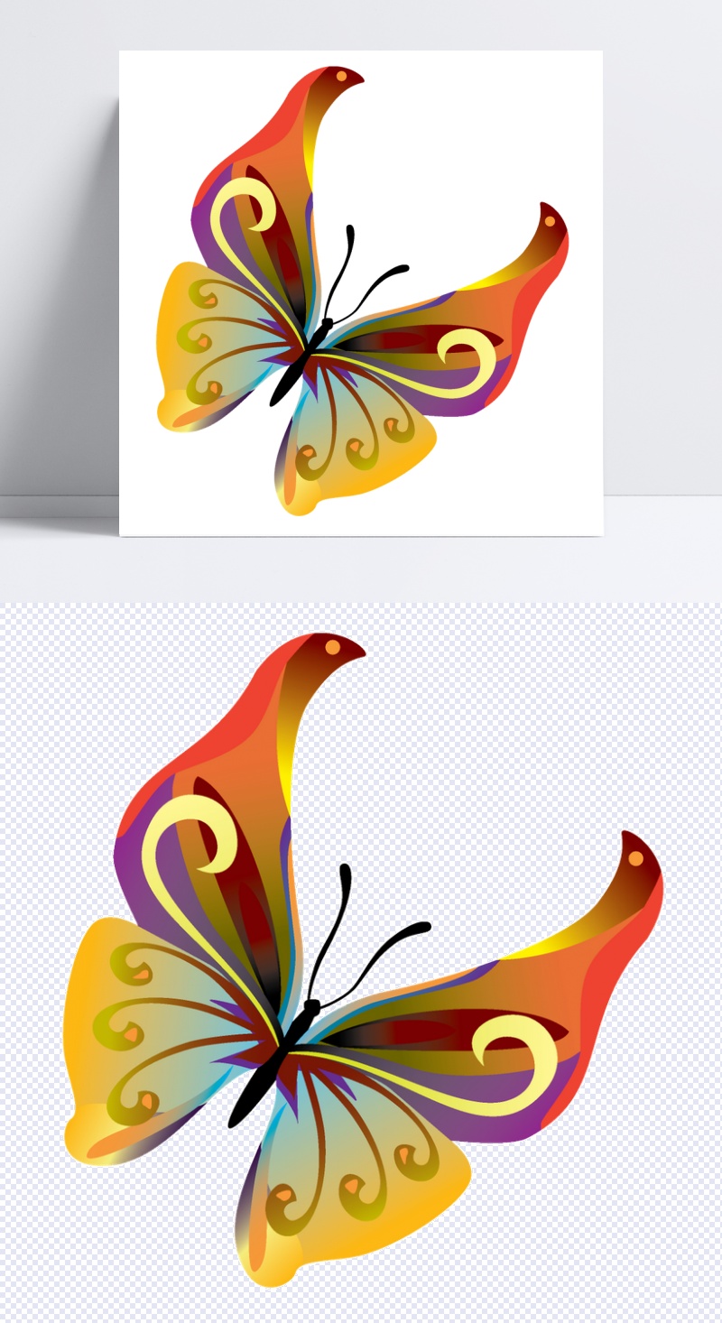 彩色手绘漂亮蝴蝶免抠png透明素材