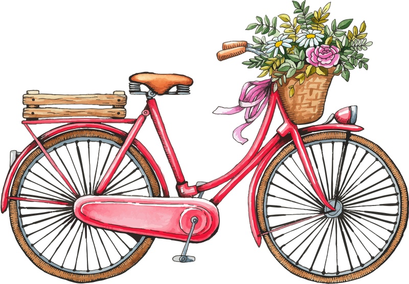 手绘水彩风格自行车插画免抠png透明素材