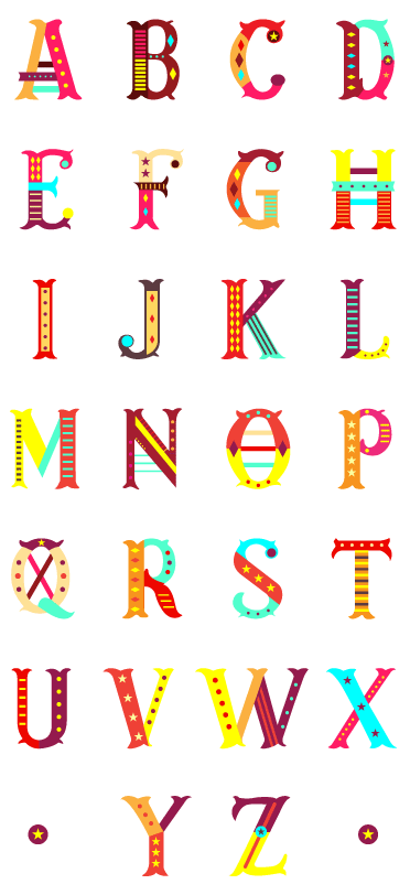 彩色马戏团字母设计矢量图