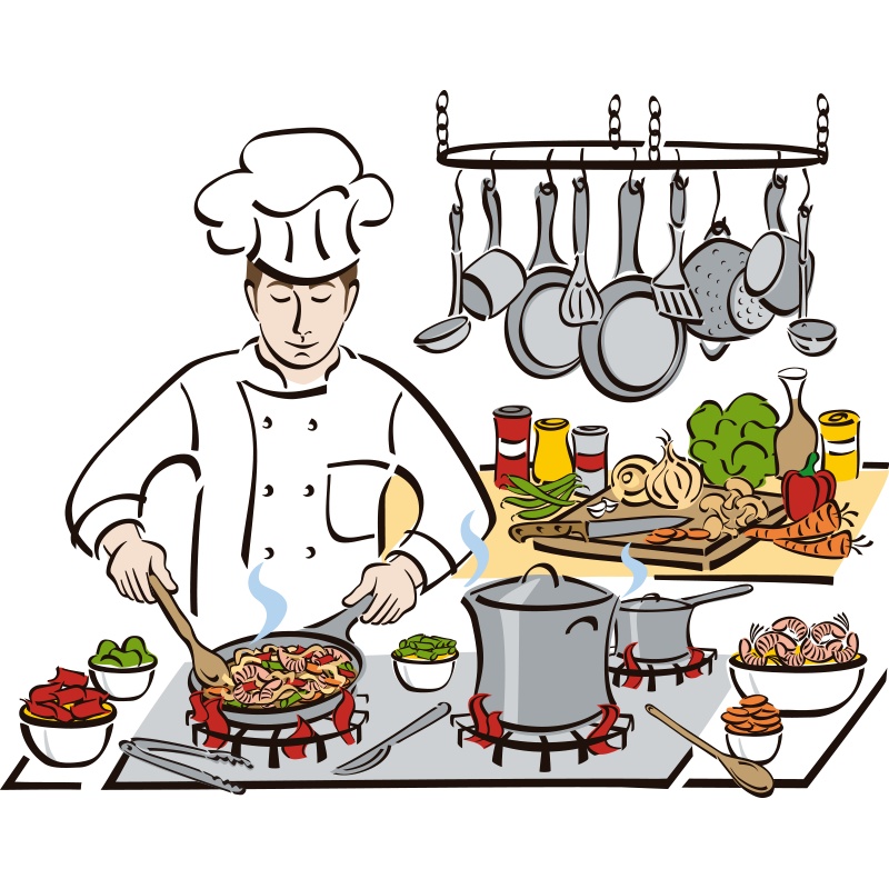 卡通人物厨师做菜场景