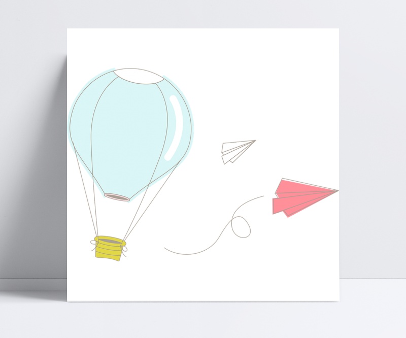 手绘热气球纸飞机
