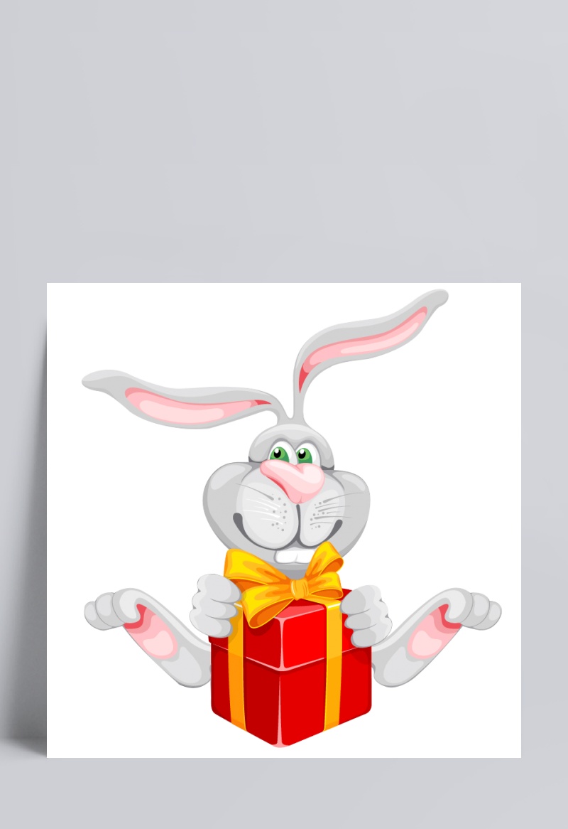 卡通兔子礼物盒子灰色兔子翘脚的兔子