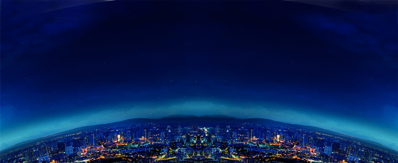 深蓝色天空下的城市平面图