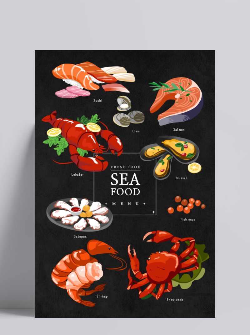 美味海鲜_美食餐饮_西式美食__手绘食品插图插画设计PSD_tid315t000034