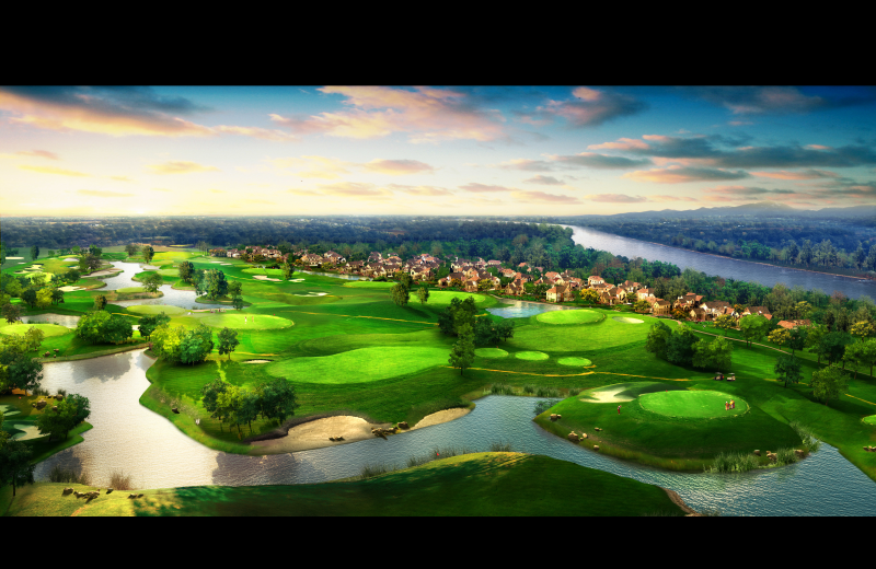 高尔夫球场鸟瞰图PSD分层素材图片