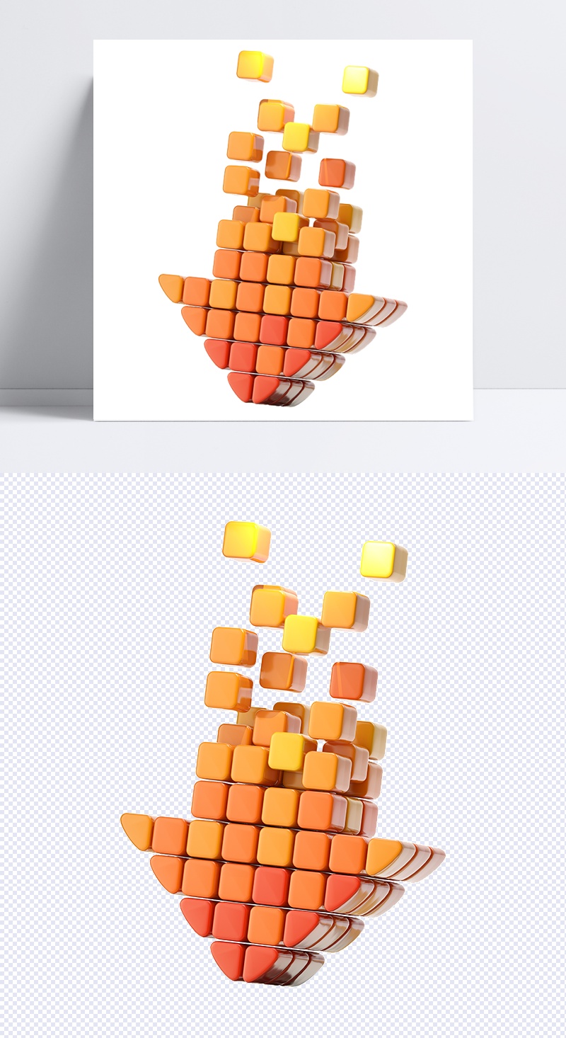 橙色立体3D方块箭头