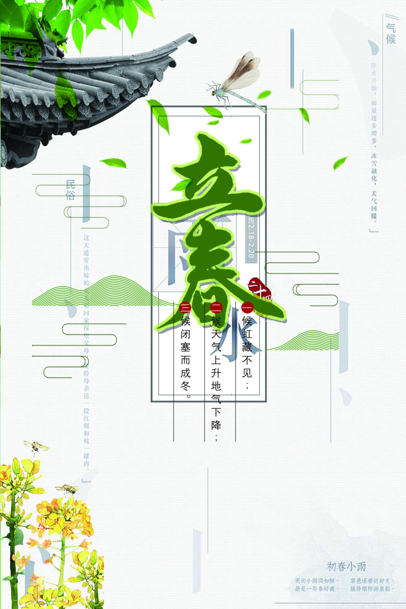 二十四节气立春绿色手绘插画海报背景