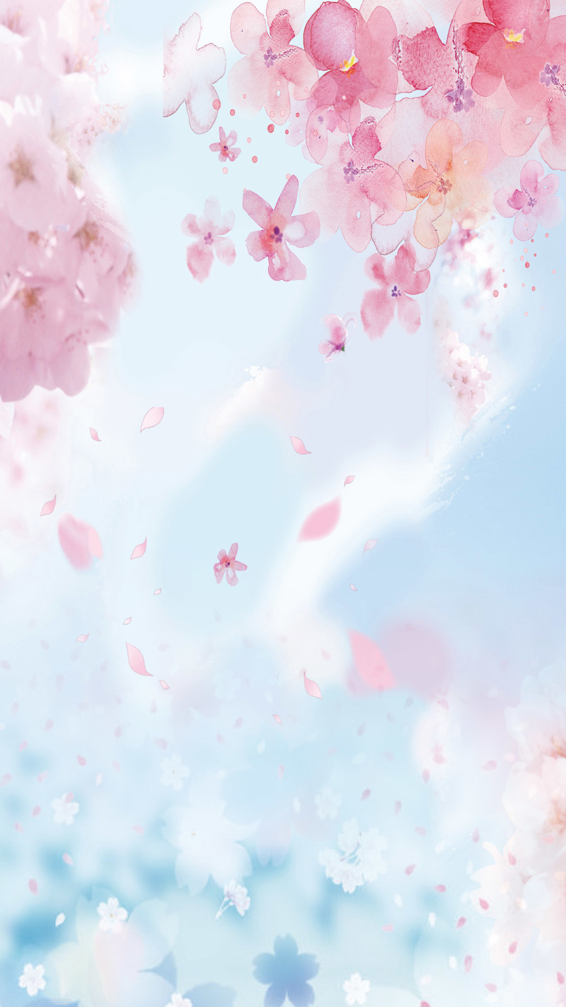 粉色樱花蓝天手绘彩绘背景素材