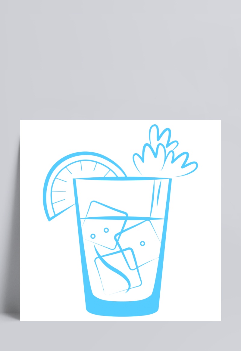 卡通手绘线条冰块柠檬水