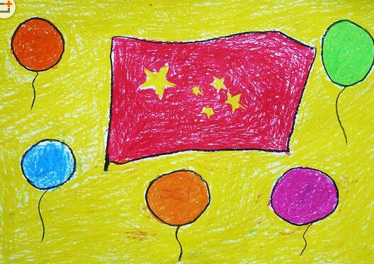 儿童画-国旗和彩球
