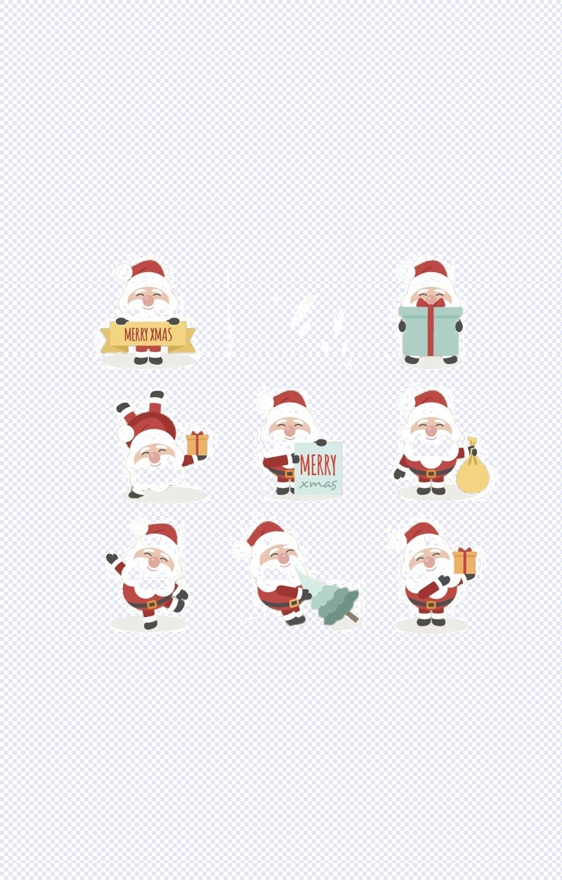 一群简单可爱的圣诞老人矢量图