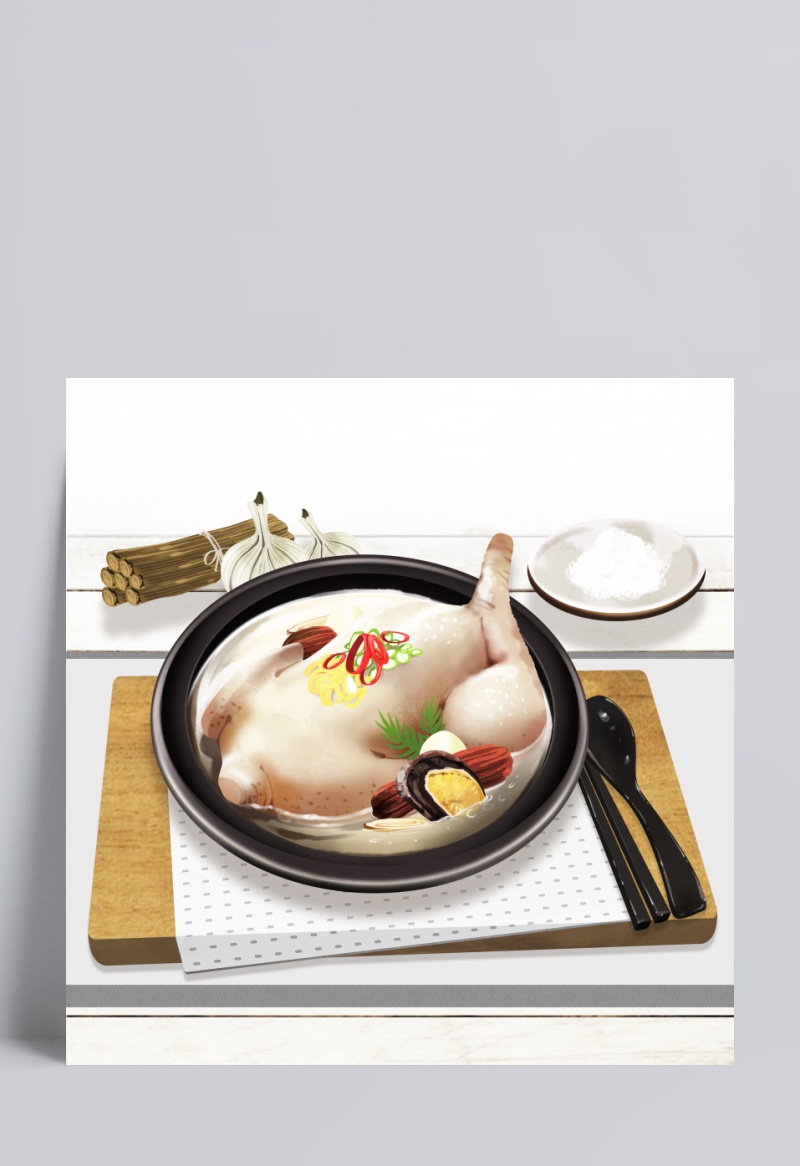 营养鸡汤_淡彩水色_手绘美食_餐饮美食插图插画设计PSD