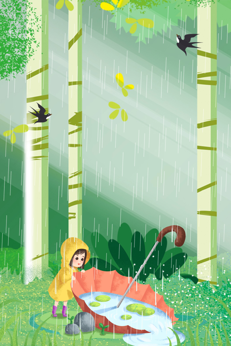 卡通绿色春天谷雨节气海报