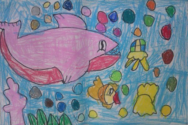 儿童画-鲨鱼海底游