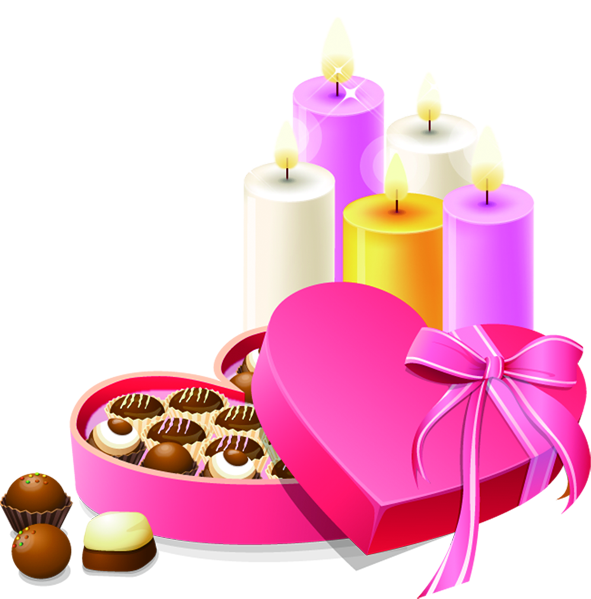 粉色爱心丝带巧克力礼盒彩色蜡烛