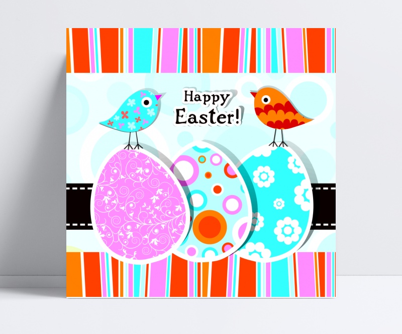 布艺彩色拼接小鸟和彩蛋矢量动物插画