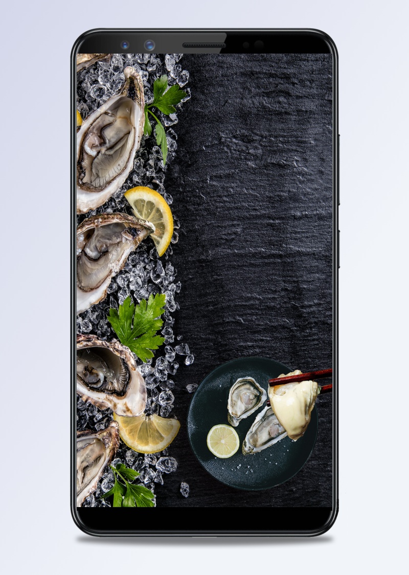 生蚝海鲜美食餐厅H5质感海报背景分层下载