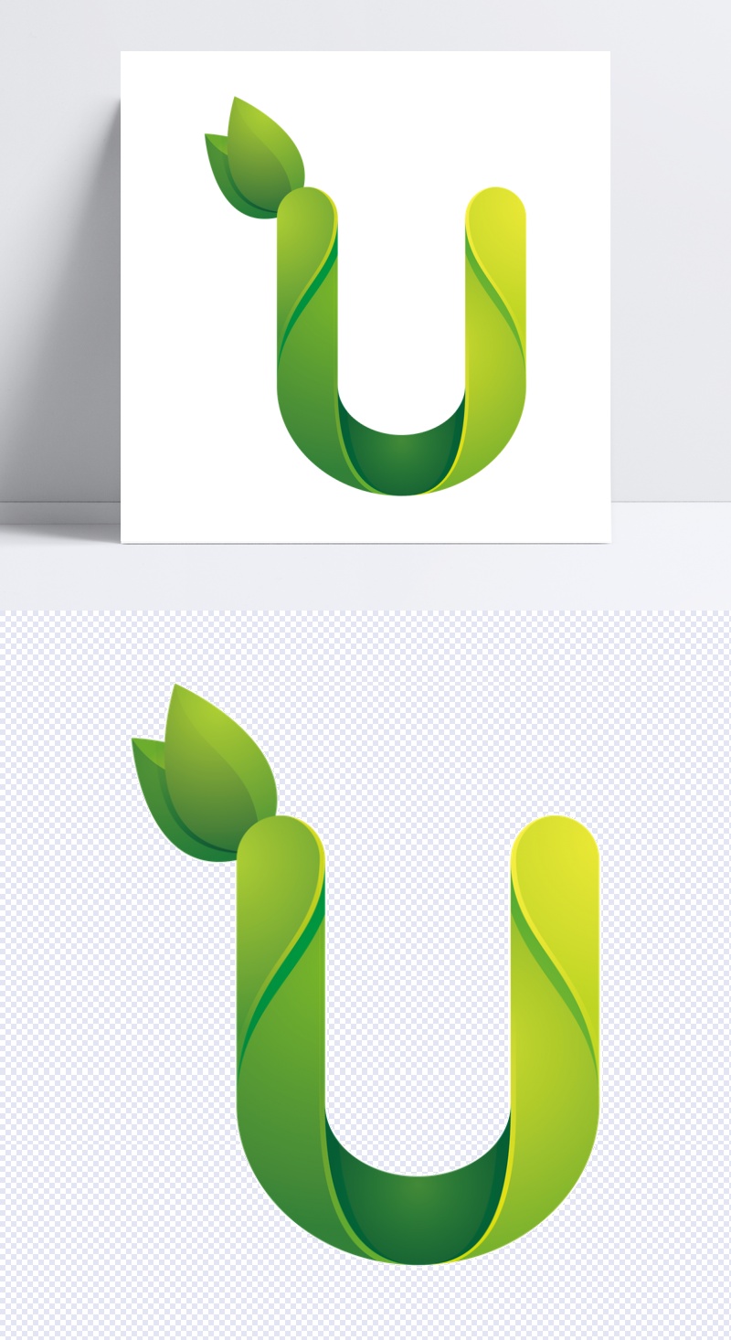绿色环保叶子字母字体u设计模板素材