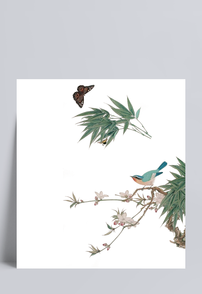 手绘中国风古典山水鸟花精致水墨画