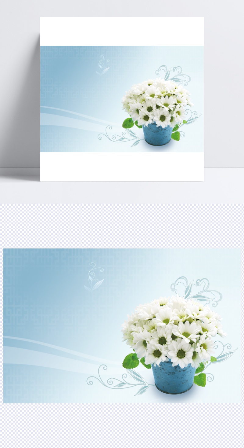 蓝色盆子里的花朵背景素材