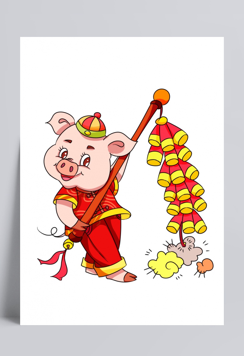 十二生肖猪放鞭炮插画