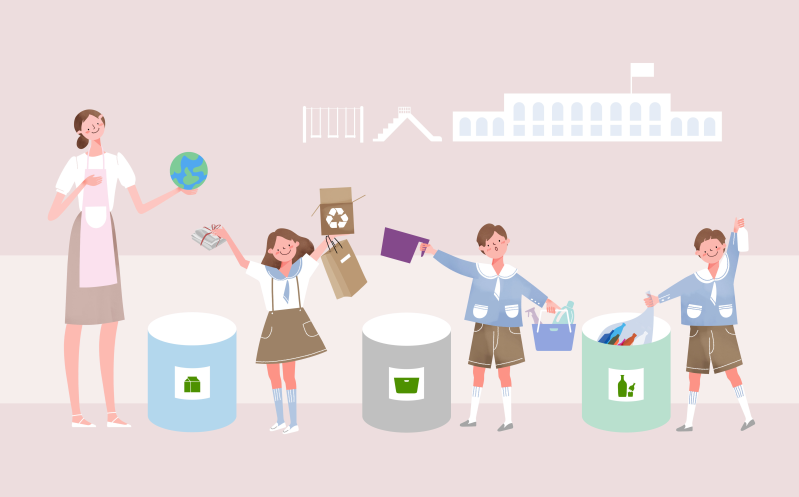ps手绘垃圾分类回收公益环保插画素材