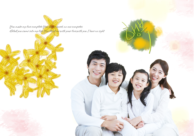幸福的家庭和花朵素材