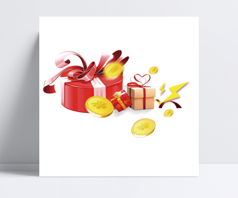 红色礼物盒金币装饰PNG图片下载含PSD