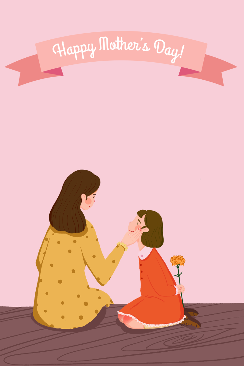 母亲节粉色卡通插画