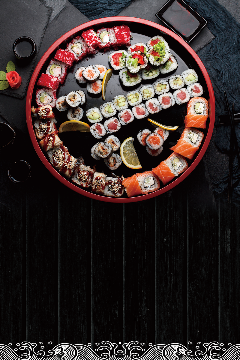 黑色创意寿司日式美食海报背景