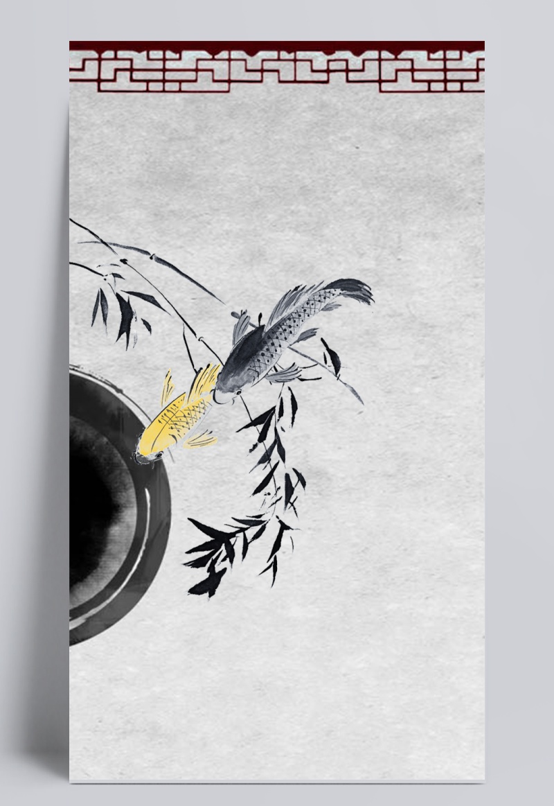 中国风水墨鱼鸟山水广告设计