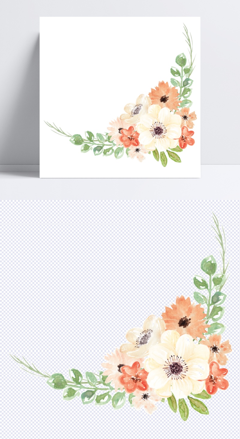 花卉边框元素卡通透明素材
