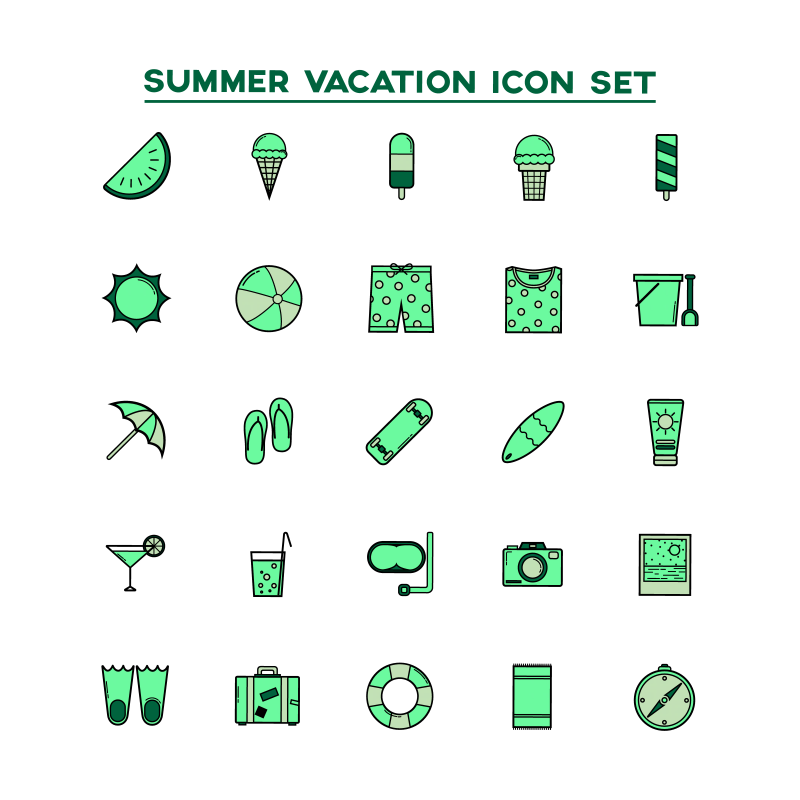 Summer vacation icon set
