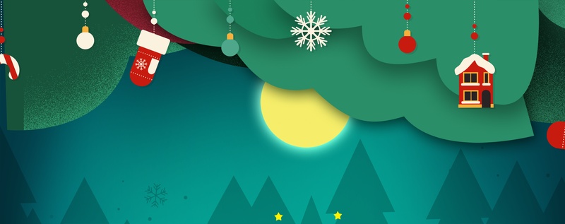 卡通圣诞节礼盒绿色月亮banner