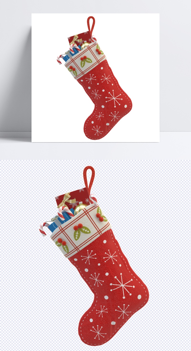 漂亮花纹圣诞袜免抠png透明素材