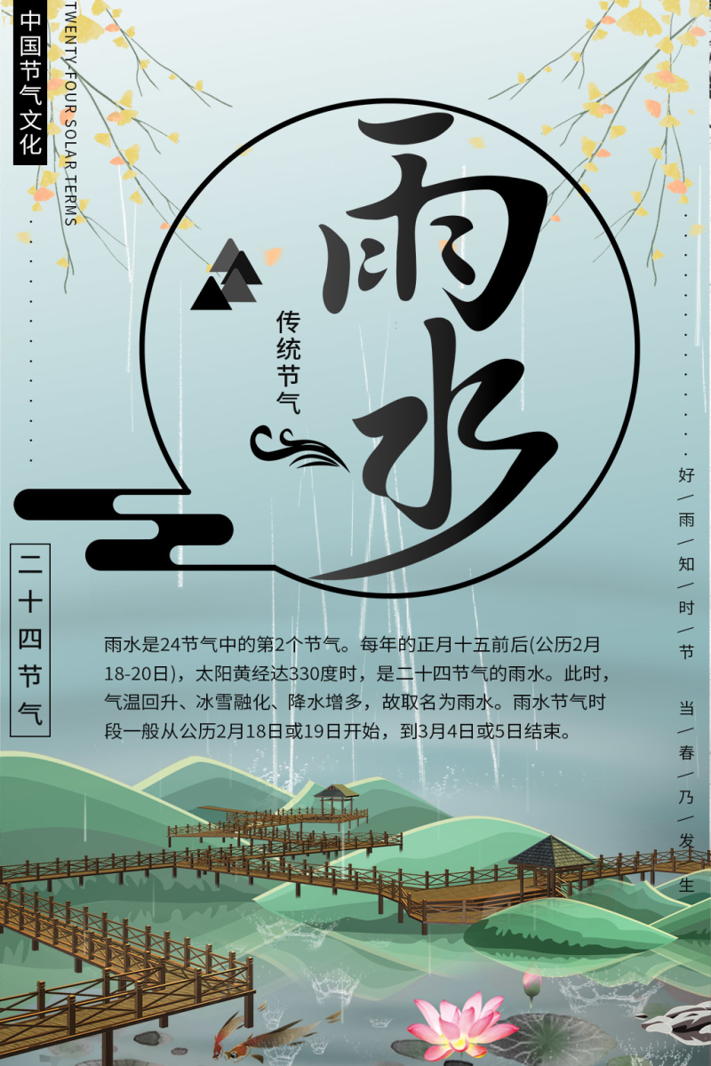 节气雨水中国风海报