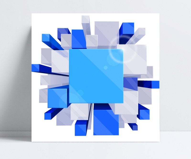 蓝色几何凸出立方体