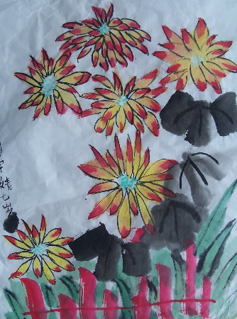 儿童画-秋天的野菊