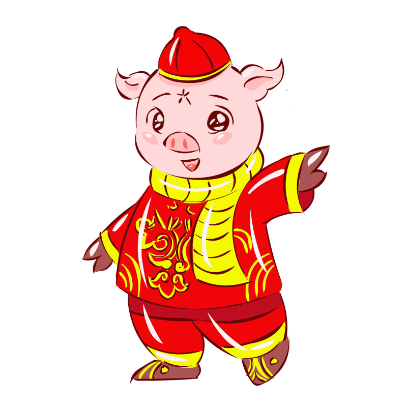 2019猪年新年红色手绘卡通吉