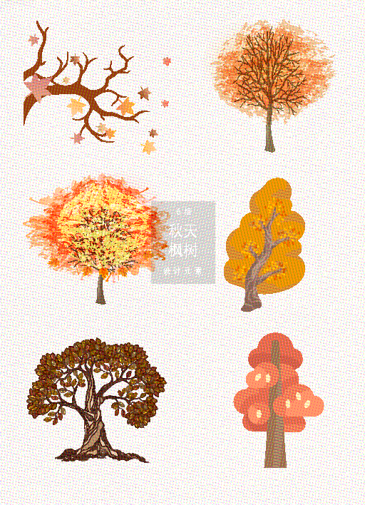 手绘秋天树木设计素材
