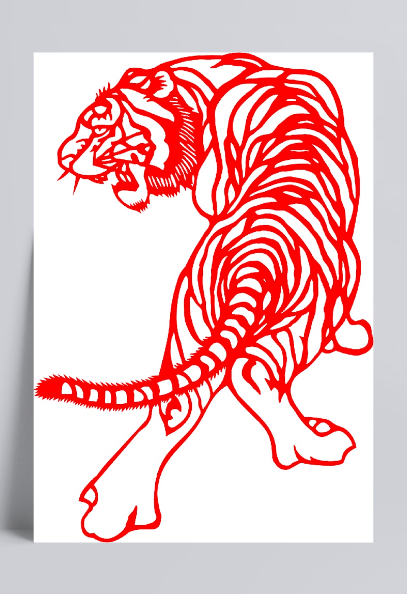 红色剪纸老虎