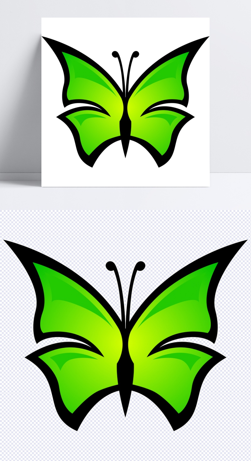 手绘绿色蝴蝶免抠png透明图层素材