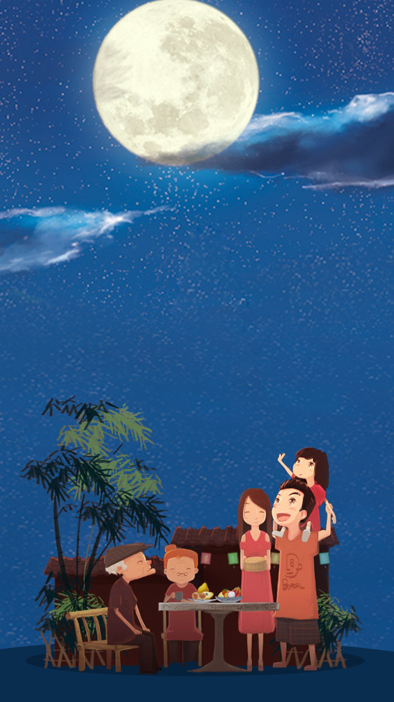 中秋节卡通圆月背景图