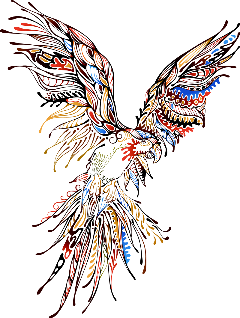 七彩线描装饰花纹老鹰时尚矢量动物插画