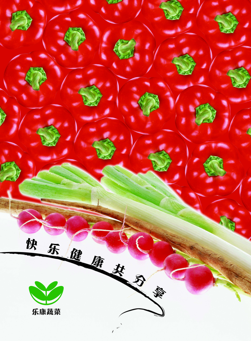 手绘红蕃茄绿葱健康宣传画