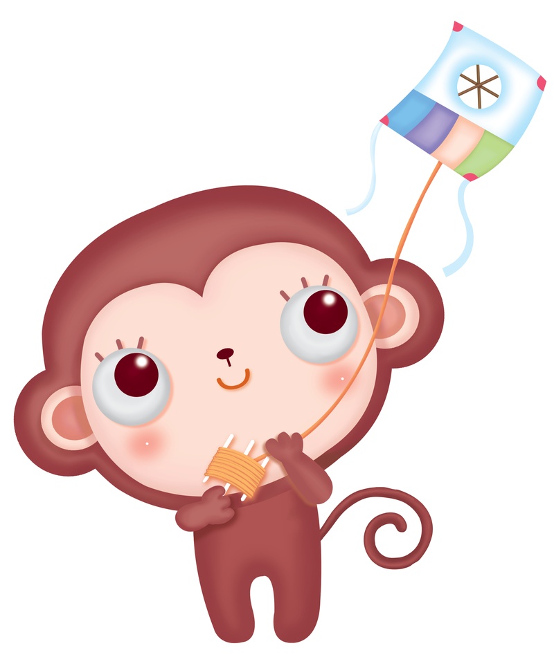 放风筝的小猴子时尚人物插画
