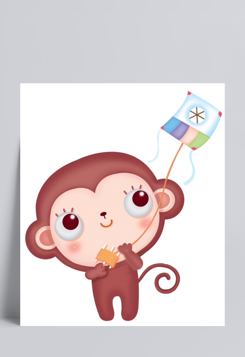 放风筝的小猴子时尚人物插画
