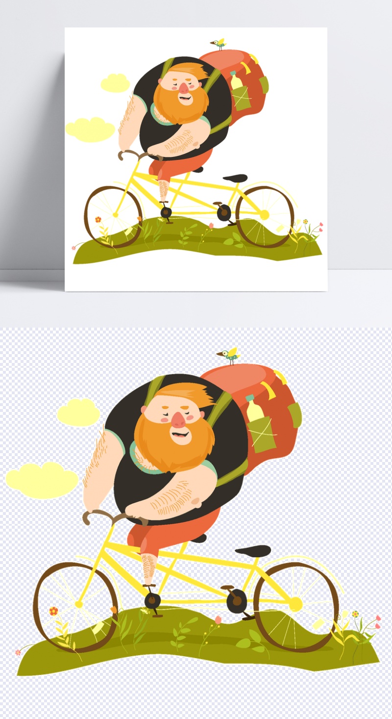 卡通人物骑自行车元素
