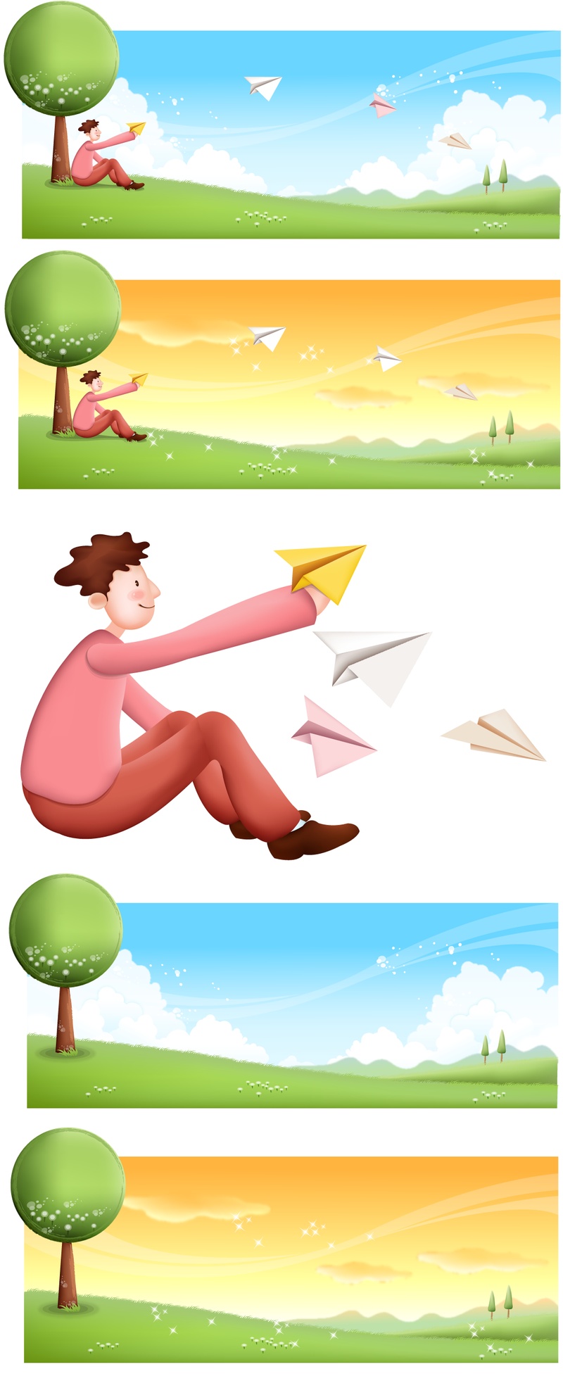 放纸飞机的男人韩国人物插画