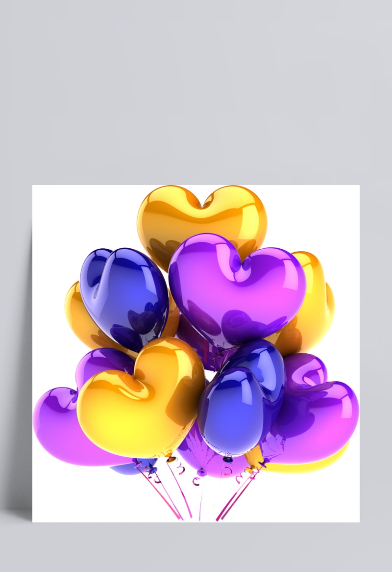 紫色黄色浪漫心形气球